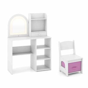 Costway 2-in-1 Kids Dressing Table & Chair Vanity Set Writing Desk White
