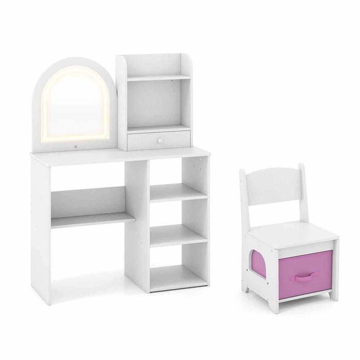 Costway 2-in-1 Kids Dressing Table & Chair Vanity Set Writing Desk White