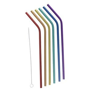Rainbow 6 Piece Stainless Steel Straw Set With Cleaning Brush Joie