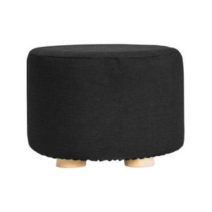 La Bella Black Fabric Ottoman Round Wooden Leg Foot Stool