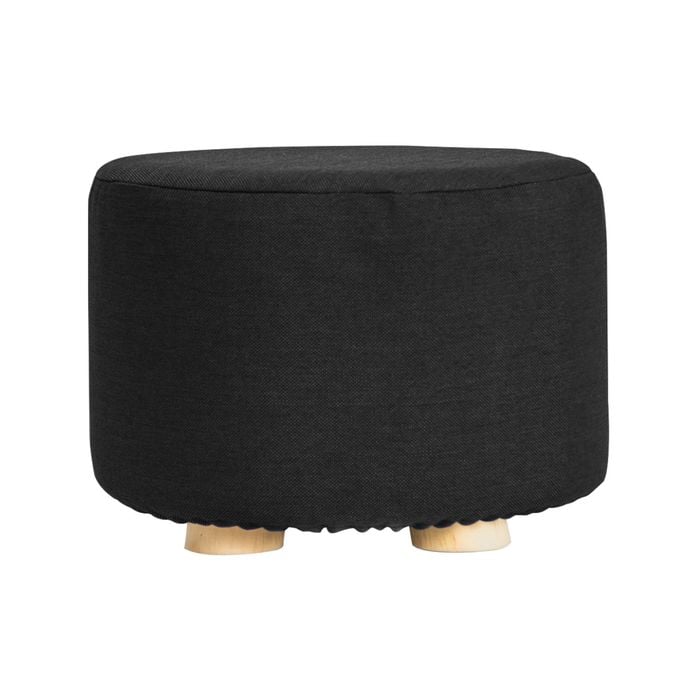 La Bella Black Fabric Ottoman Round Wooden Leg Foot Stool
