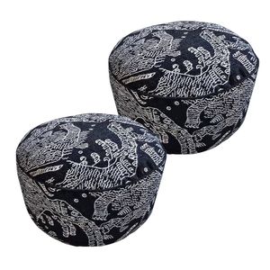 SOGA 2 Pack 50cm Round Pouffe Ottomans Black 30cm High