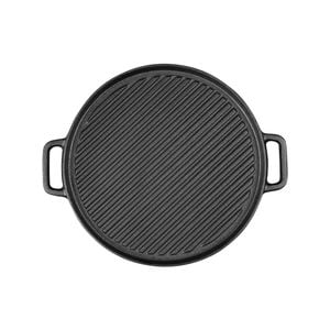 SOGA 30cm Round Cast Iron Ribbed BBQ Pan with Handle