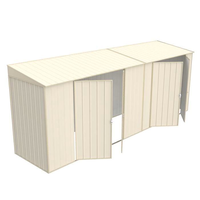 Build-a-Shed 1.2 x 5.2 x 2.0m Cream Skillion Double Plus Dual Double Hinged Side Doors Shed