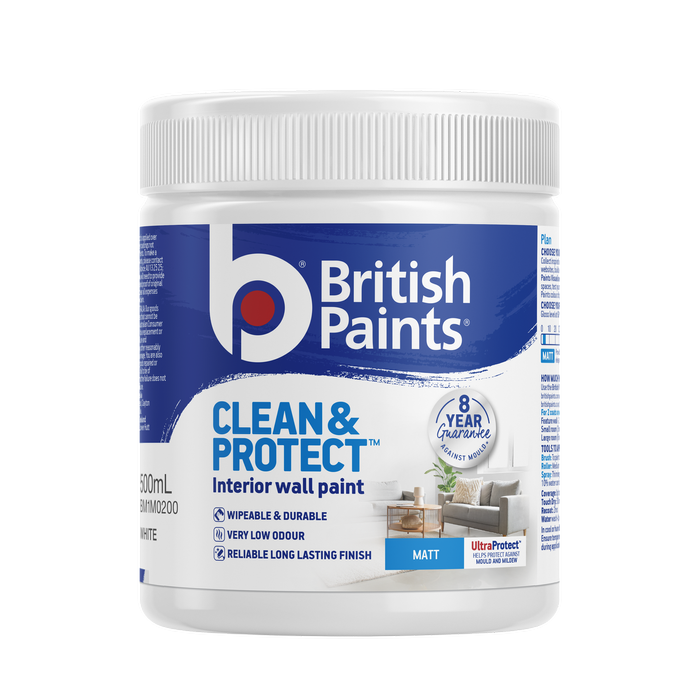 British Paints White Matt Clean and Protect Interior Paint - 500ml
