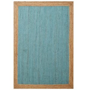 Handwoven Border Jute Rug-1147-Natural/Teal Blue-160x230cm
