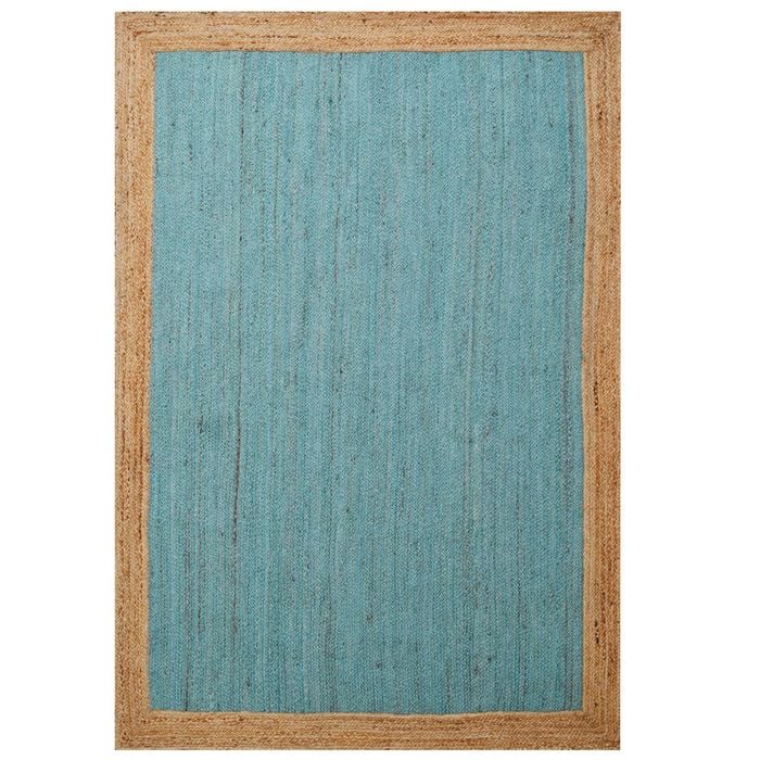 Handwoven Border Jute Rug-1147-Natural/Teal Blue-160x230cm