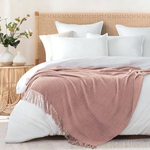 Gioia Casa Micro Plush Knitted Woven Throw Blanket - Pink