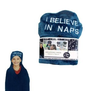 Bloomington Kids Embroidered Hooded Throw Rug 100 x 125cm Blue I Believe in Naps