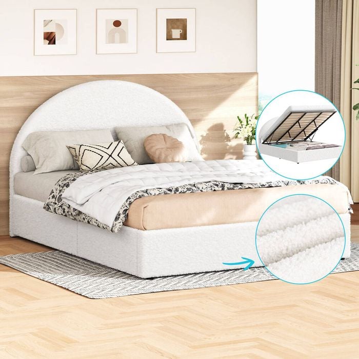 Alfordson Bed Frame King Gas Lift Storage White