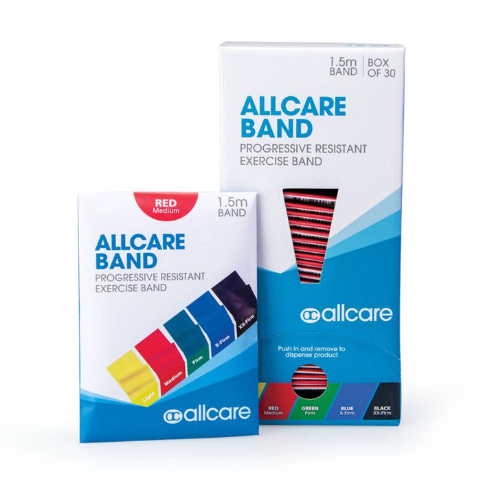 Resistance Band 1.5m Box - 66fit Allcare Exercise Bands - Dispenser Box 30 - Red -  Medium