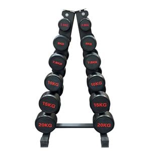 2.5kg to 20kg 6 Pairs Total 120kg Commercial Round Rubber Dumbbell with Rack