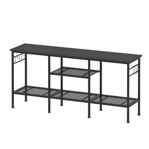 Advwin TV Cabinet 120cm Entertainment Unit Stand w/ Shelf & Hooks Media Console Table Black
