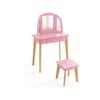 Costway 2in1 Kids Wood Dressing Vanity Table Stool Set Pink