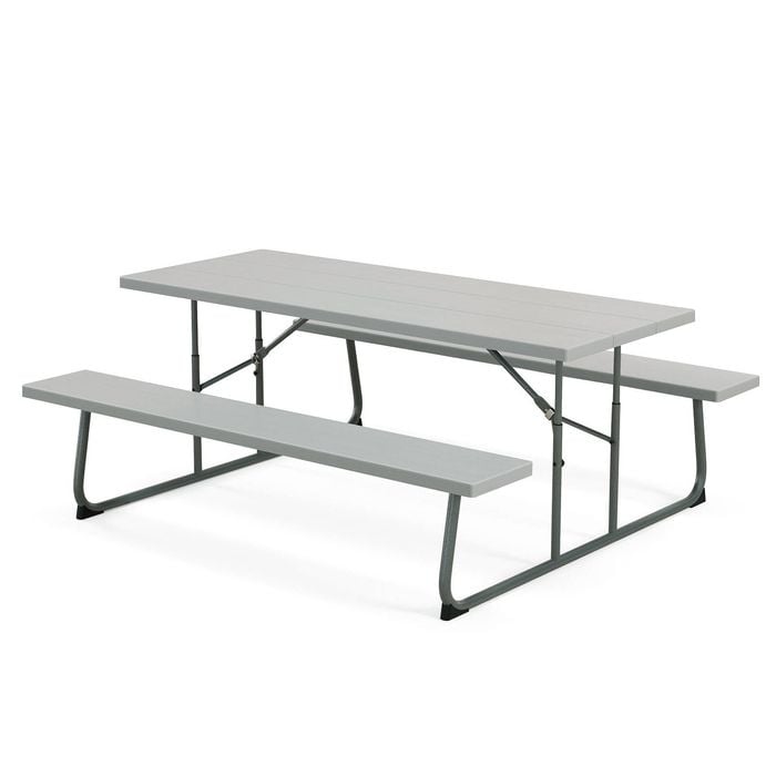 Costway Folding Dining Table Bench Set 8-Person Grey