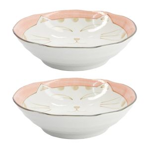 2PK Tokyo Design Kawaii Neko Ceramic Cat Bowl Pink 16.5x5cm Japanese Tableware