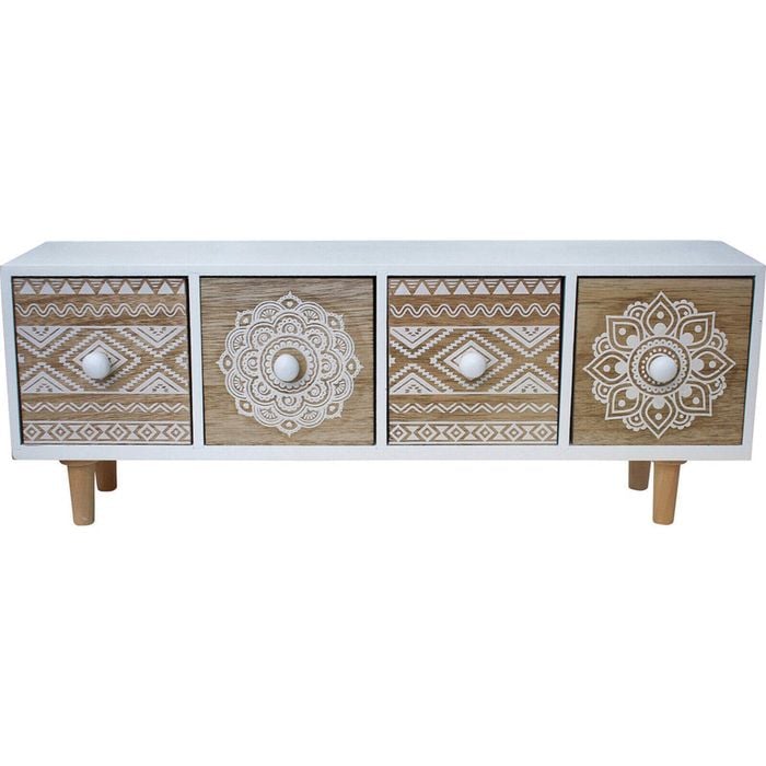 LVD Nevada 4-Drawer 43cm Long Cabinet Furniture Rectangle - Natural/White