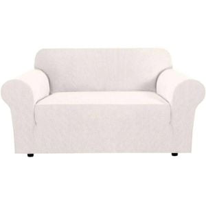 Smarcute 2 Seater High Stretch Jacquqard Textured Sofa Cover Ivory