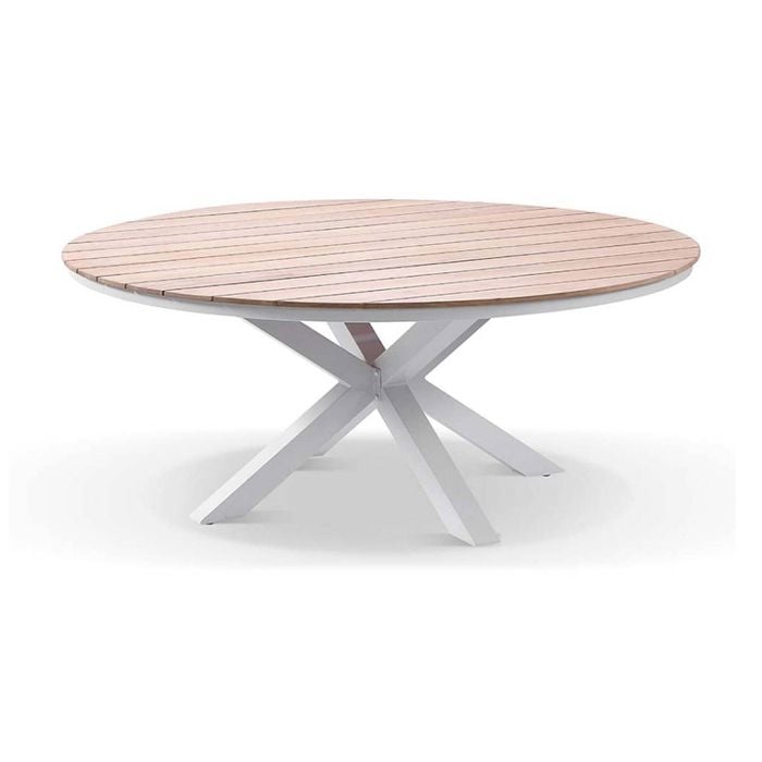 Tuscany Large Round 1.8m Outdoor Aluminium And Teak Top Dining Table White