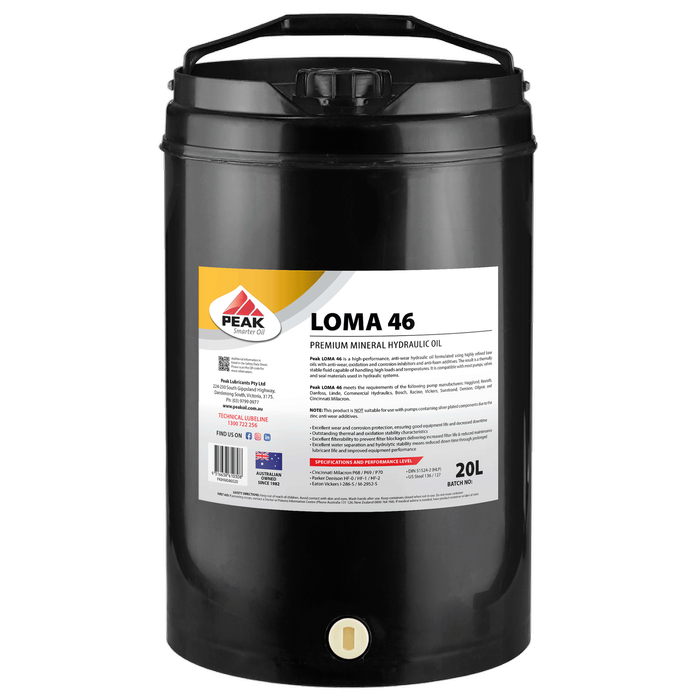 Peak 20L LOMA 46 Premium Mineral Hydraulic Oil