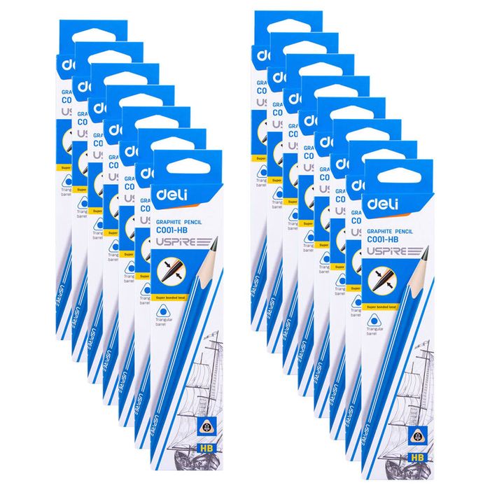 15x 12pk Deli Hb Triangular Graphite Pencil With Eraser Tip School Stationery