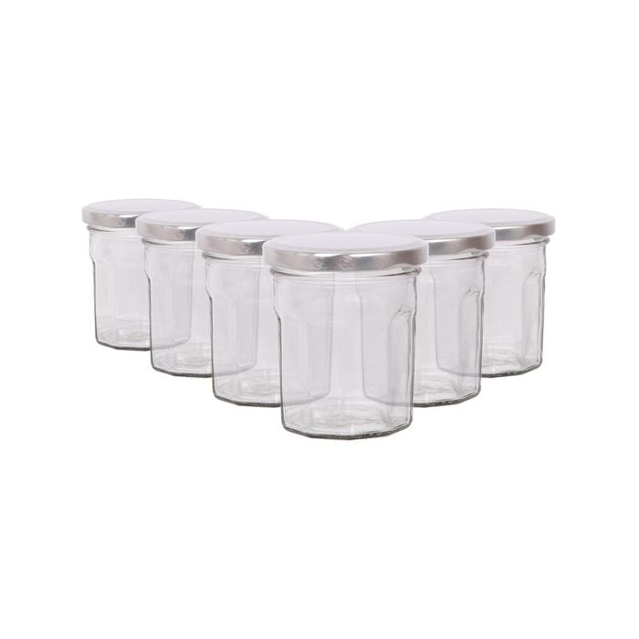 Argon Tableware 150ml Glass Jam Jars With Airtight Silver Lids - Set Of 6 Empty Screw Top Kitchen Storage Preserving Jar