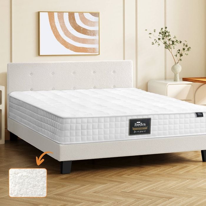 Oikiture Bed Frame with Double Mattress Wooden Platform White POLO
