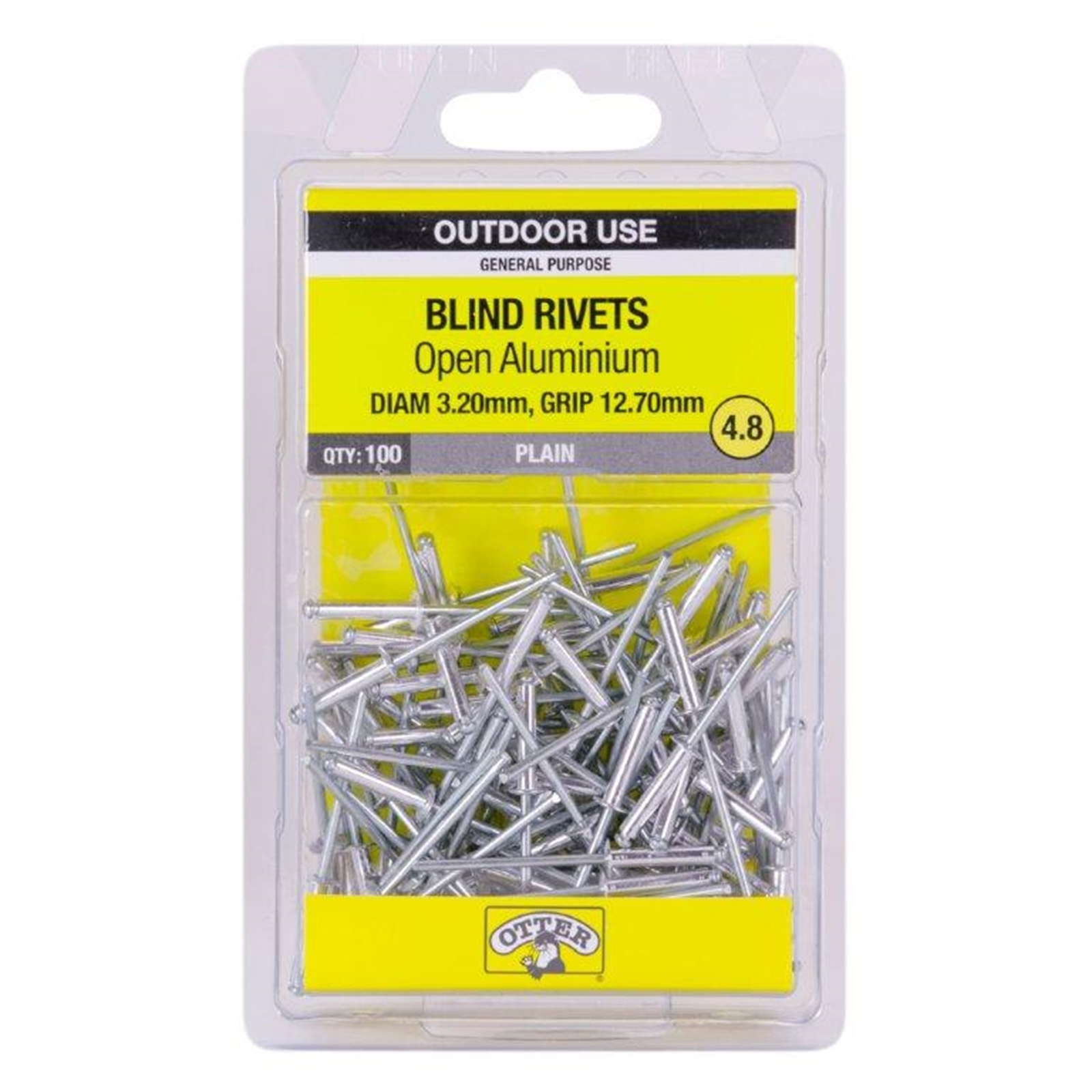 Otter 3.2 x 12.7mm Open Aluminium Blind Rivets - 100 Pack
