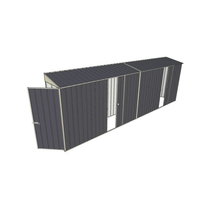 Build-a-Shed 0.8 x 6 x 2m Hinged Door Tunnel Shed with Dual Single Sliding Side Doors - Grey