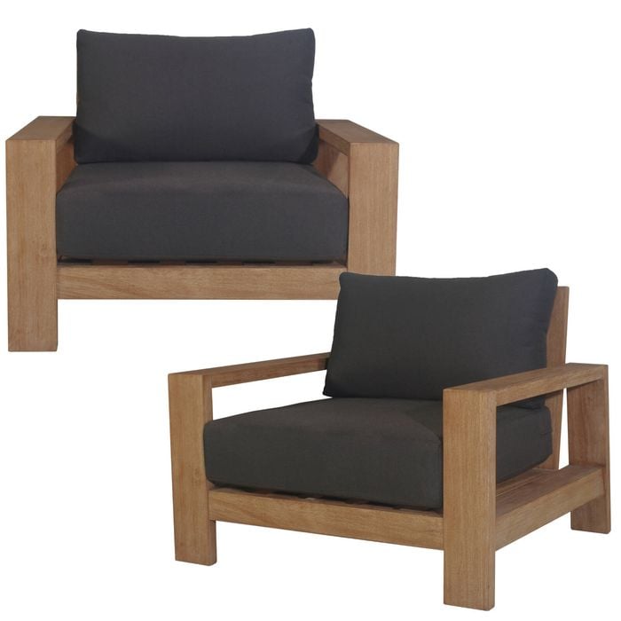 Stud 2pc 1+1 Seater Outdoor Patio Sofa Lounge Chair Set with Solid Timber Frame