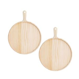 SOGA 2 Pack 11-Inch Round Pine Wood Serving Trays
