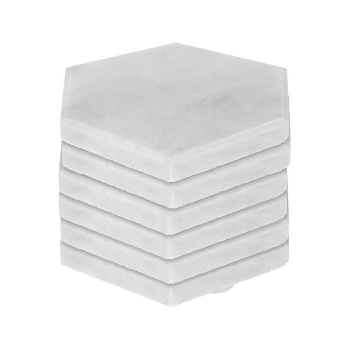 Argon Tableware 6x White Marble Coasters - 10cm Hexagonal Drink Placemats Reusable Dining Table Drinks Coaster Mug Glass Cup Mat