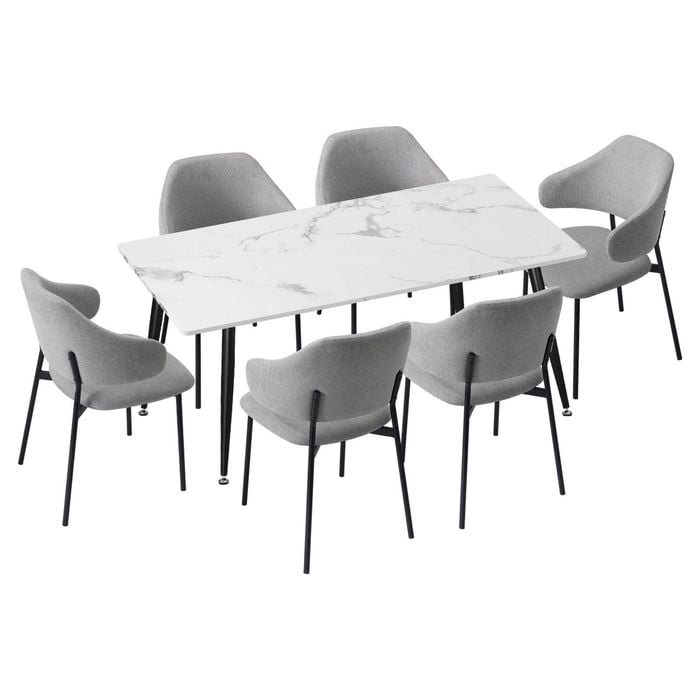 Oikiture 7PCS Dining sets 120cm Rectangle Table with Chairs Fabric Grey