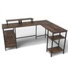 Costway Reversible L Computer Desk Power Outlet Monitor Stand Drawer Shelf