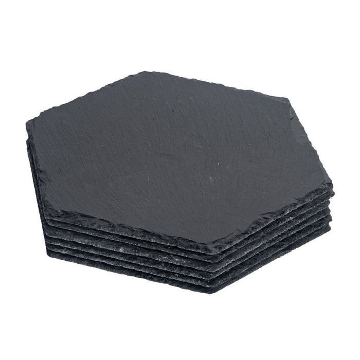 Argon Tableware 6x Hexagonal Slate Placemats - Natural Stone Rough Edge Slate Dinner Mats Dinnerware Plate Placemats