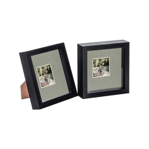 Nicola Spring 2 Piece 6 x 6 3D Shadow Box Photo Frame Set - Craft Display Picture Frame with 2 x 2 Mount - Black
