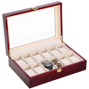 Catzon Watch Box Storage Case Wooden Jewellery Display Organizer-12slot