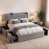Ufurniture Upholstered Bed Frame with Tufted Headboard & Charging Station 4 Storage Drawers Queen Size Dark Grey
