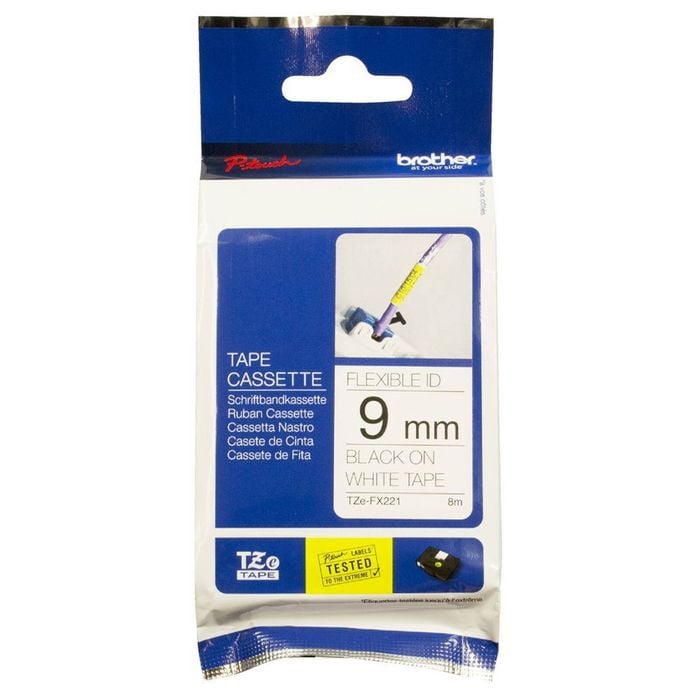 Brother TZe-FX221 Black on White Flexible ID Tape