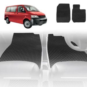 6D Diamond Car Floor Mats for VolksWagen Transporter 2004-Current-Front Set-Black-Outback GT