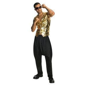 Rapper Vest Adult 90s Hip Hop Gold Buttoned Halloween Costume Top for Parties - Gold, Standard