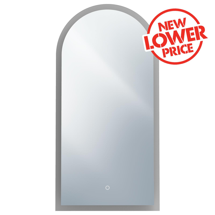 Mondella 450 x 900mm Arch Frameless LED Frosted Edge Mirror and Touch Switch for CCT + Dimmable + Defogger