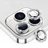 Metal Camera Len Glitter Cover Glass Protector Bling - For Apple iPhone 16 / 16 Plus (2pcs) - Silver