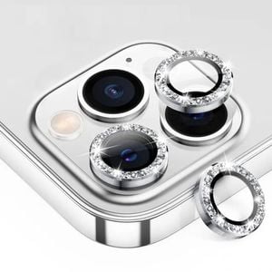 Metal Camera Len Glitter Cover Glass Protector Bling - For Apple iPhone 16 / 16 Plus (2pcs) - Silver