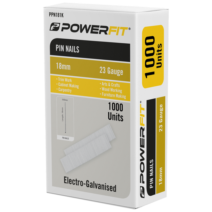 Powerfit 18mm Electro-Galvanised Pin Nails - 1000 Pack