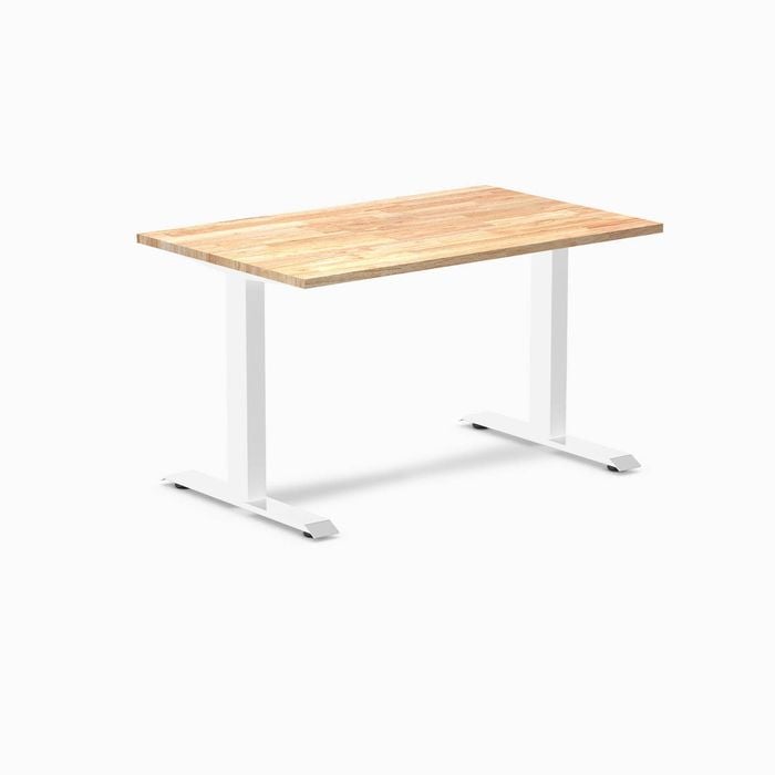 Desky Fixed Height Natural Timber Rubberwood Desk 120x75cm White Leg