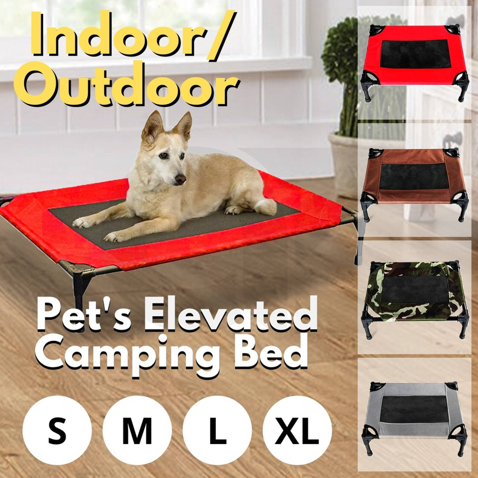 FLOOFI Elevated Camping Pet Bed Medium Army Bunnings Australia