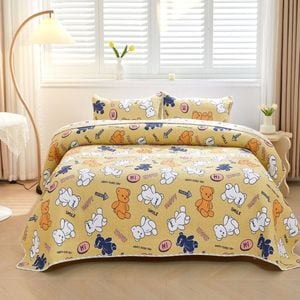 Bloomington Happy Bears 100% Cotton Lightly Quilted Reversible Coverlet Set Single