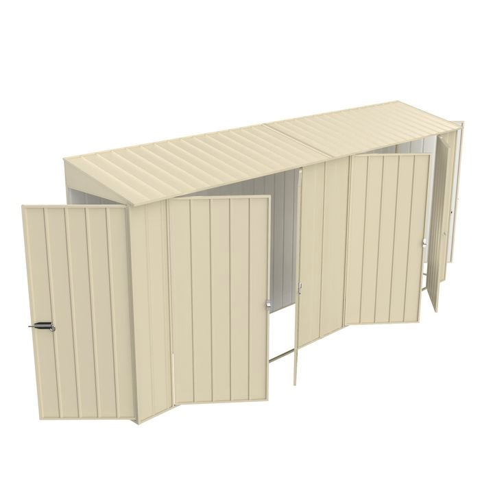 Build-a-Shed 0.8 x 4.5 x 2.0m Cream Tunnel Shed Tunnel Hinged Door Plus Double Hinged Side Door