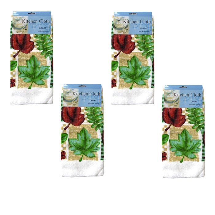 Just Comfort Set of 4 Microfibre Printed Tea Towels Leaves